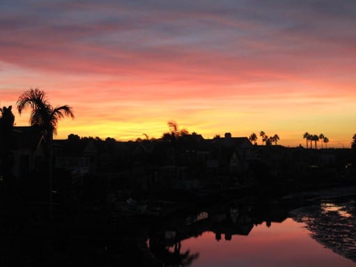 Newport Shores in Newport Beach sunset Newport Shores in Newport Beach sunset